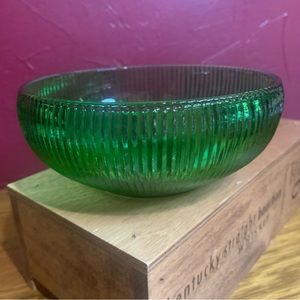 VINTAGE E. O. BRODY CO. TRANSLUCENT GREEN  RIBBED GLASS BOWL